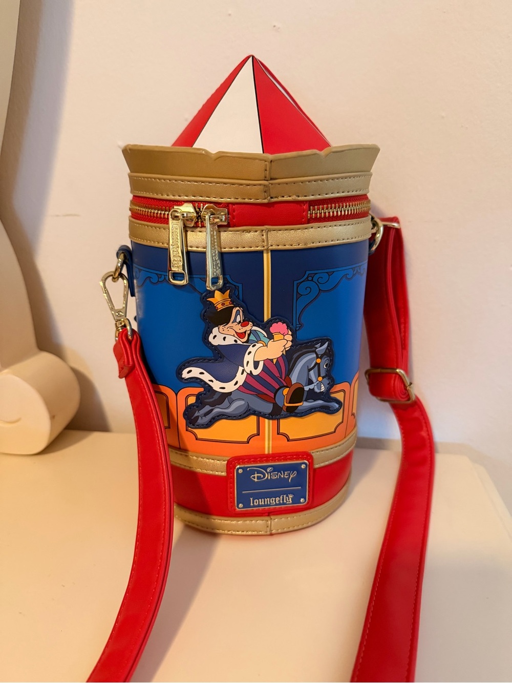 Loungefly Red Blue Gold Carnival Cylinder Crossbody Bag